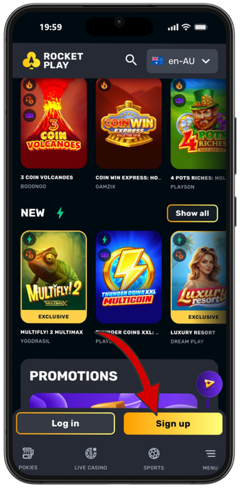Registration at Rocket Play Casino to play 3 Hot Chillies